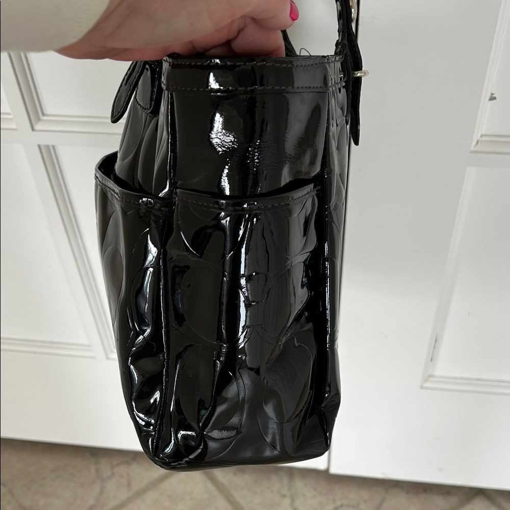 Coach Black Patent Tote with Signature C - Picture 3 of 10